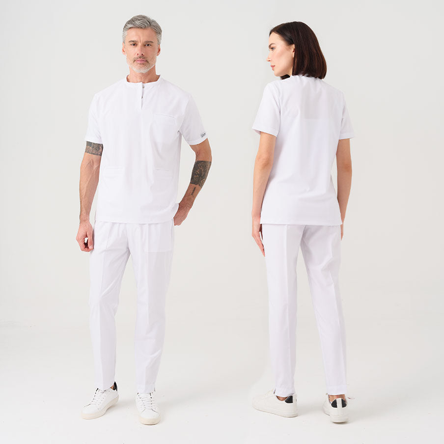 Beyaz Cool Doktor Hemşire Medikal Scrubs Takım Best Likralı Kumaş