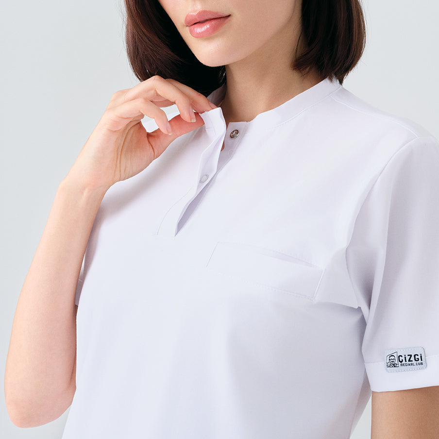 Beyaz Cool Doktor Hemşire Medikal Scrubs Takım Best Likralı Kumaş