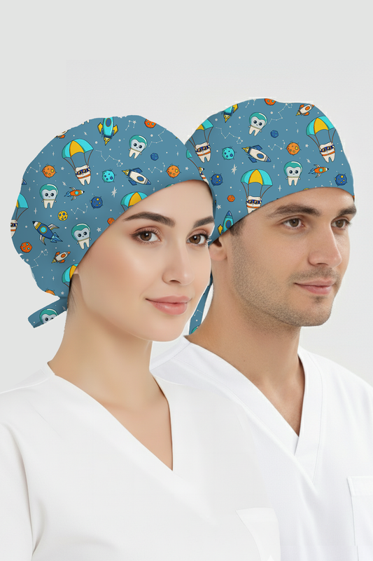 Astronot Dişler Desenli Bone (Cotton Likra Kumaş)