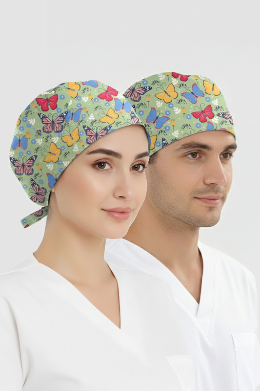 Kelebek Bahçesi Desenli Bone (Cotton Likra Kumaş)