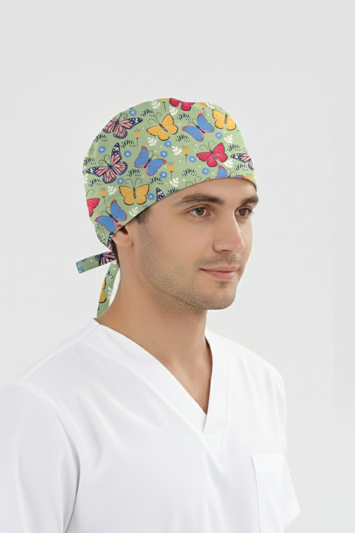 Kelebek Bahçesi Desenli Bone (Cotton Likra Kumaş)