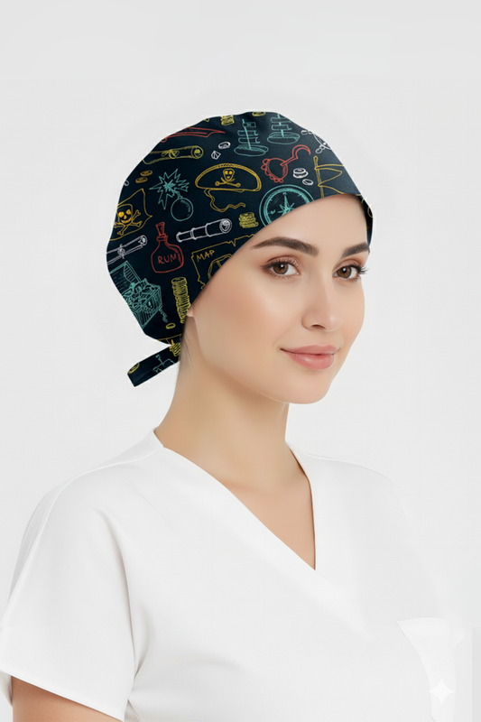 Hazine Avı Desenli Bone (Cotton Likra Kumaş)