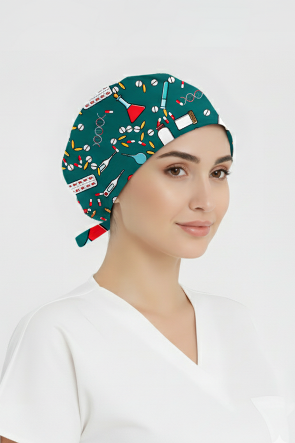 İlaç Kutusu Desenli Bone (Cotton Likra Kumaş)