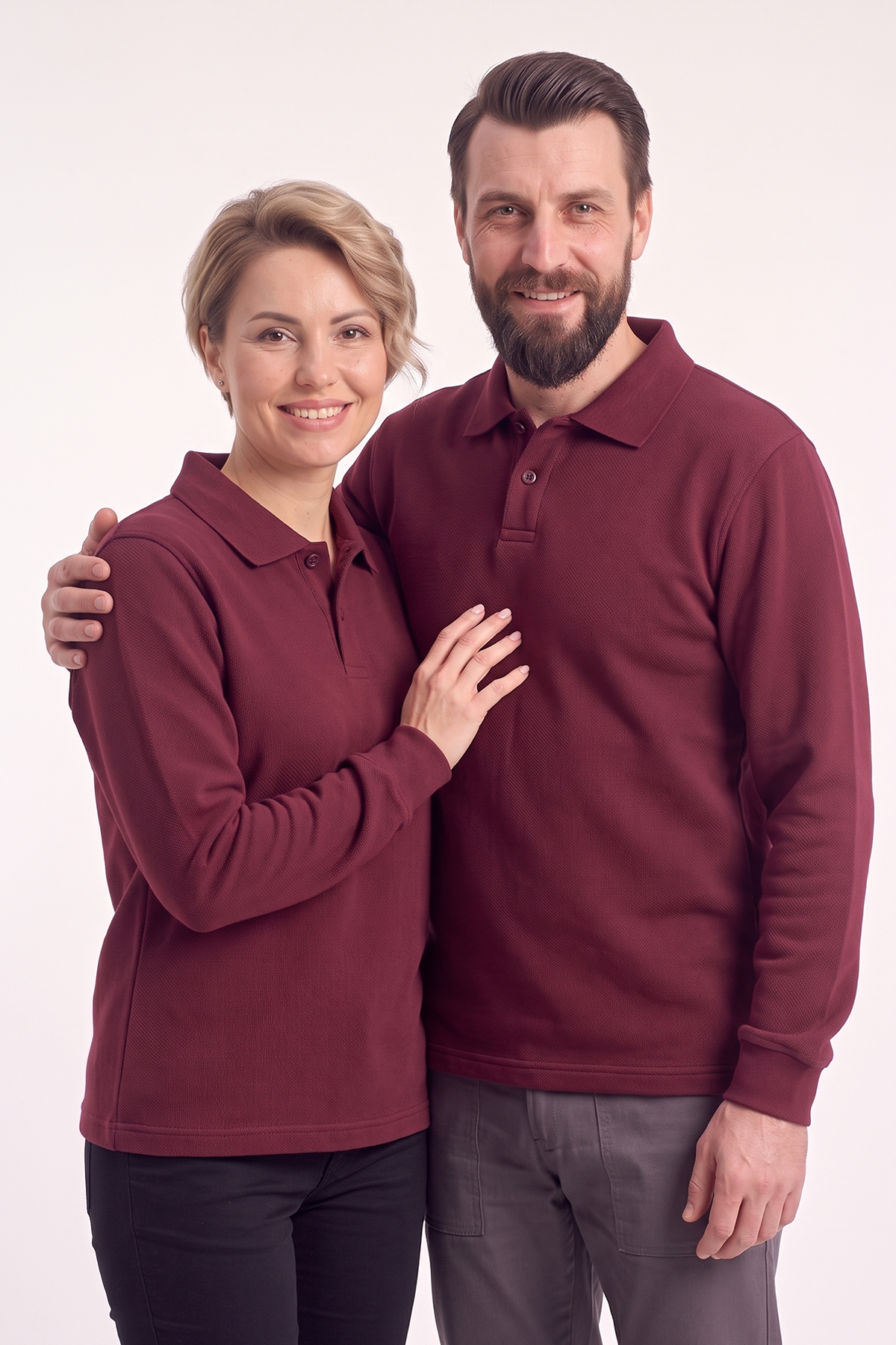 Bordo Polo Yaka İş Sweatshirt 3 İplik Şardonlu