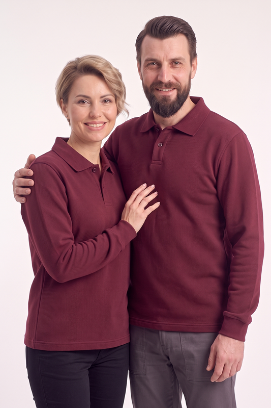 Bordo Polo Yaka İş Sweatshirt 3 İplik Şardonlu