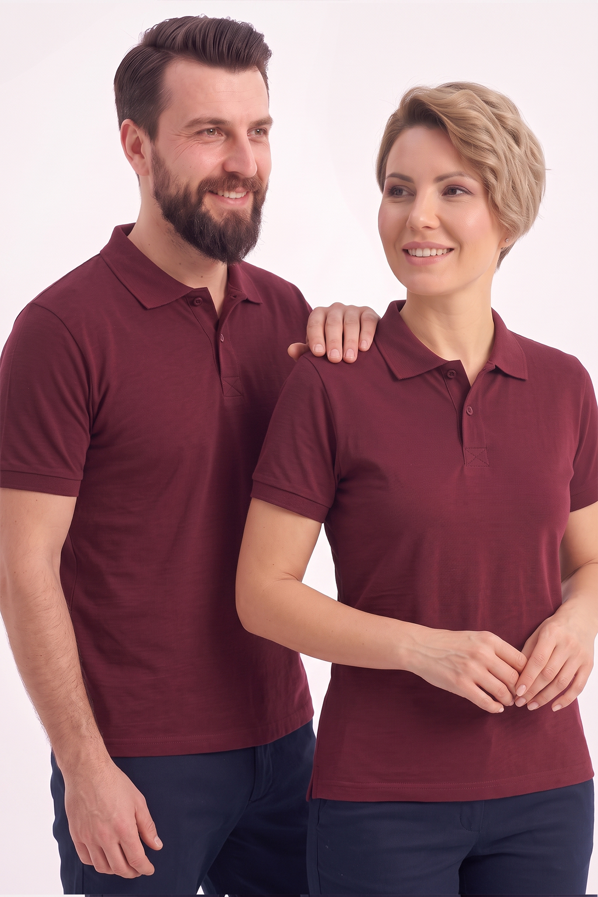 Bordo Polo Yaka Kısa Kol İş Tişörtü Penye Lacoste Kumaş