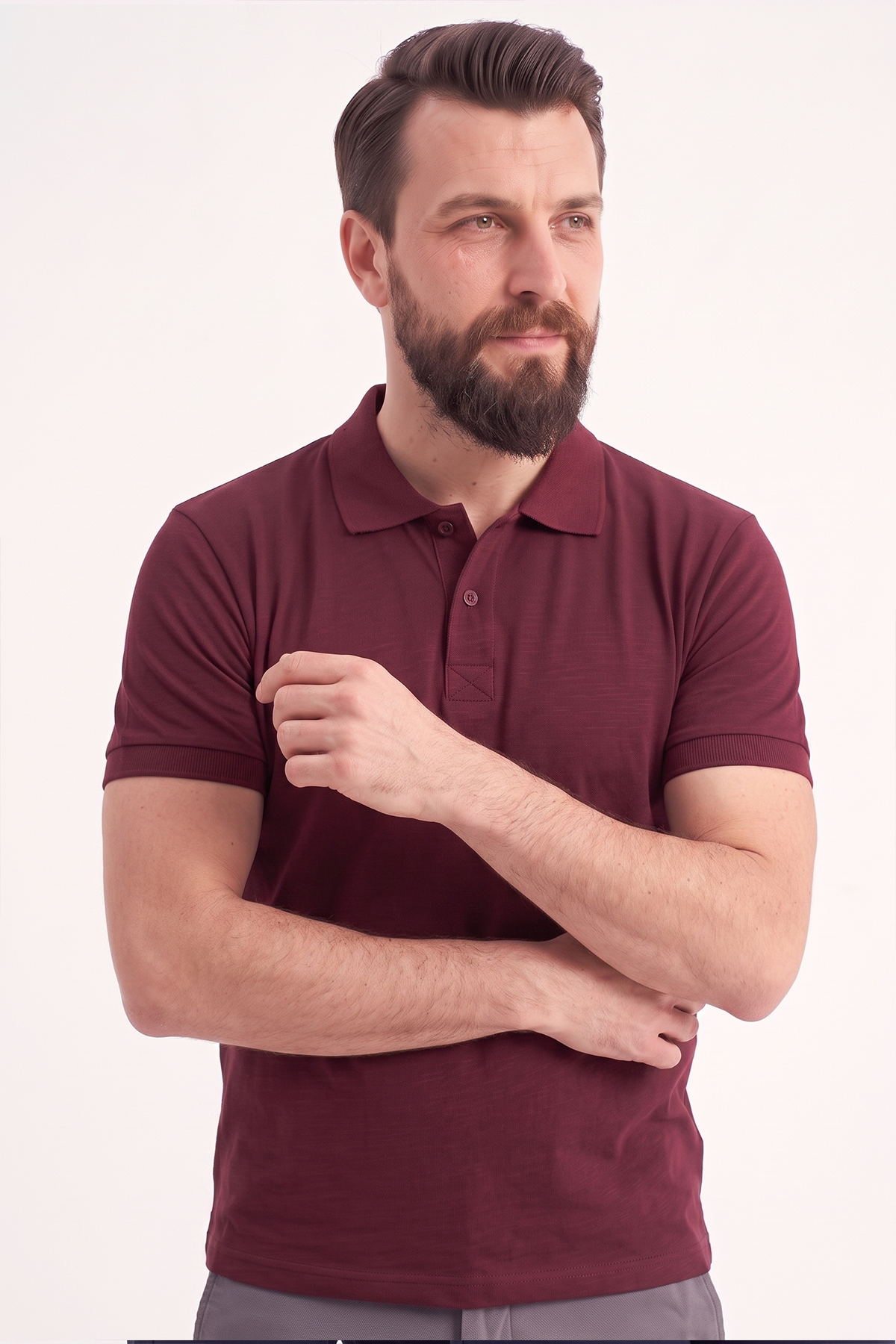 Bordo Polo Yaka Kısa Kol İş Tişörtü Penye Lacoste Kumaş