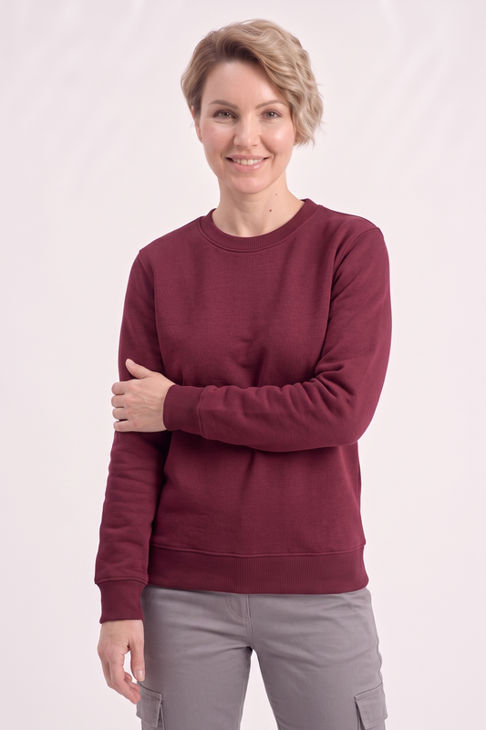 Bordo Yuvarlak Yaka İş Sweatshirt 2 İplik