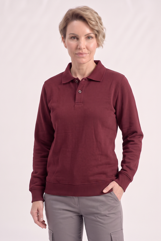 Bordo Polo Yaka İş Sweatshirt 3 İplik Şardonlu