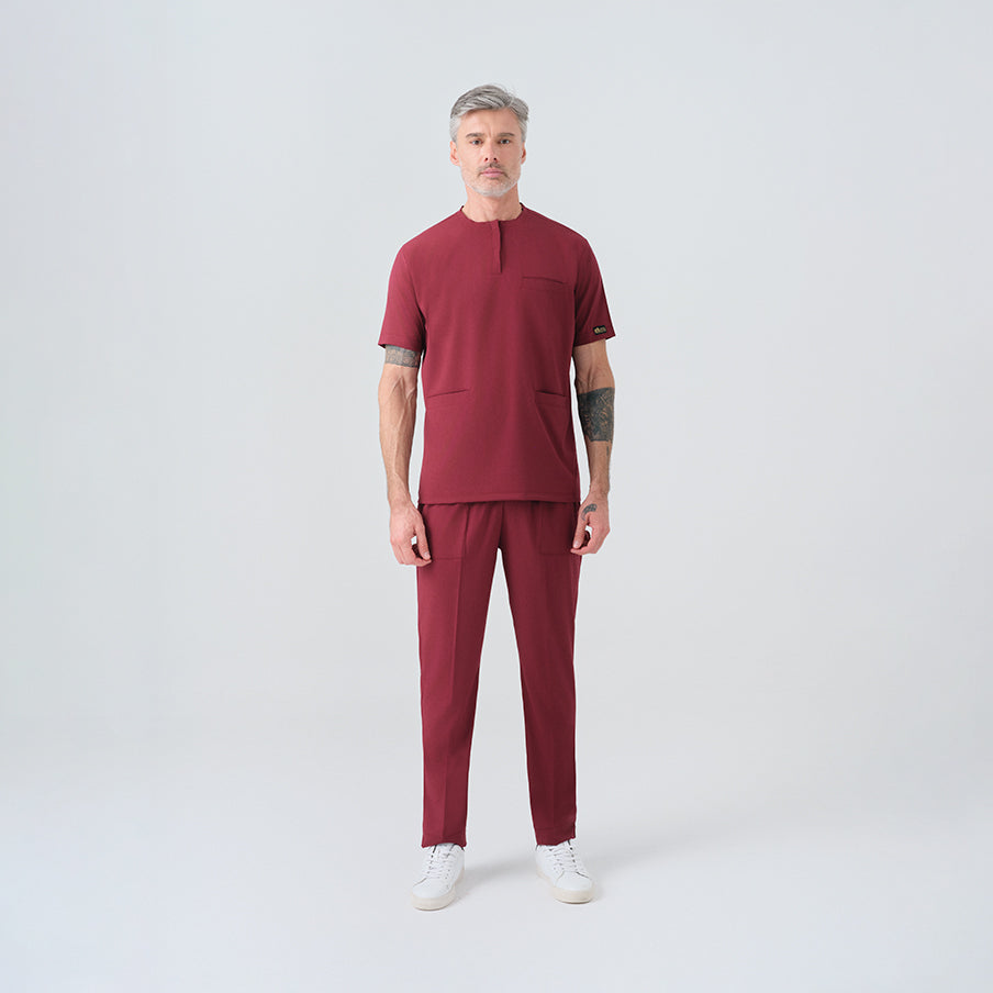 Bordo Cool Doktor Hemşire Medikal Scrubs Takım Best Likralı Kumaş