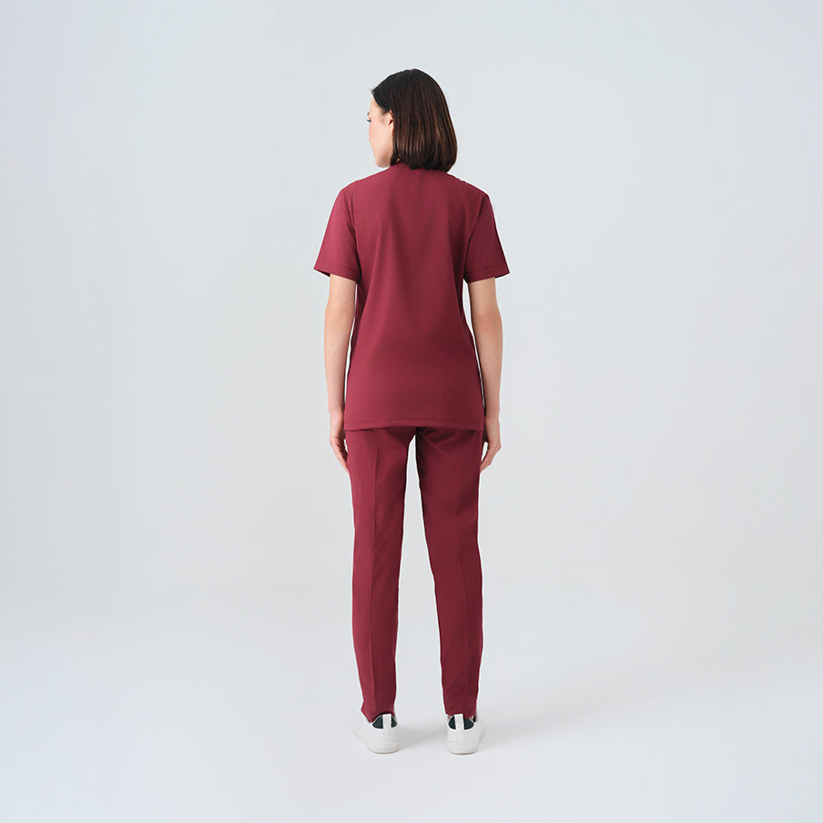 Bordo Cool Doktor Hemşire Medikal Scrubs Takım Best Likralı Kumaş