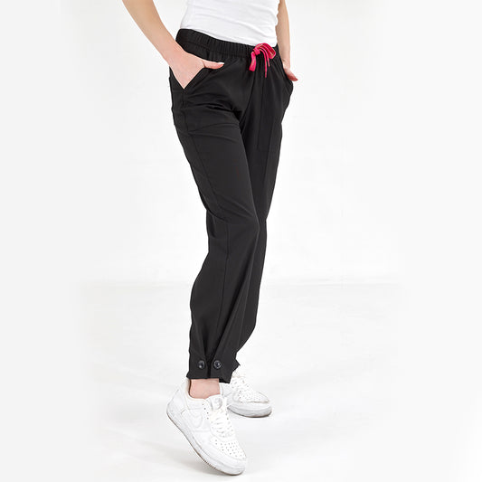 Siyah Retro Kadın Doktor Hemşire Pantolonu (Tek Alt) Lüks Likralı Kumaş