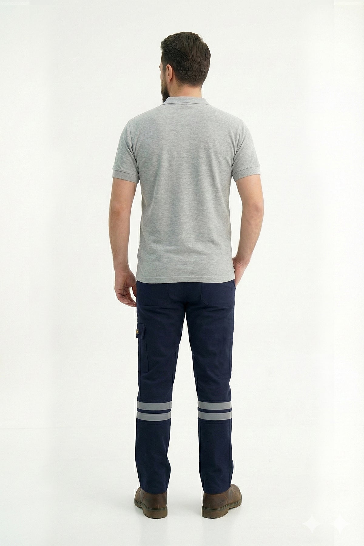 Lacivert 16/12 Gabardin Kumaş İş Pantolonu-3cm Çift Sıra Reflektörlü
