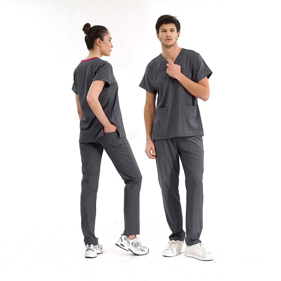 Füme Dr. Greys Doktor Hemşire Medikal Scrubs Takım Lüks Likralı Kumaş