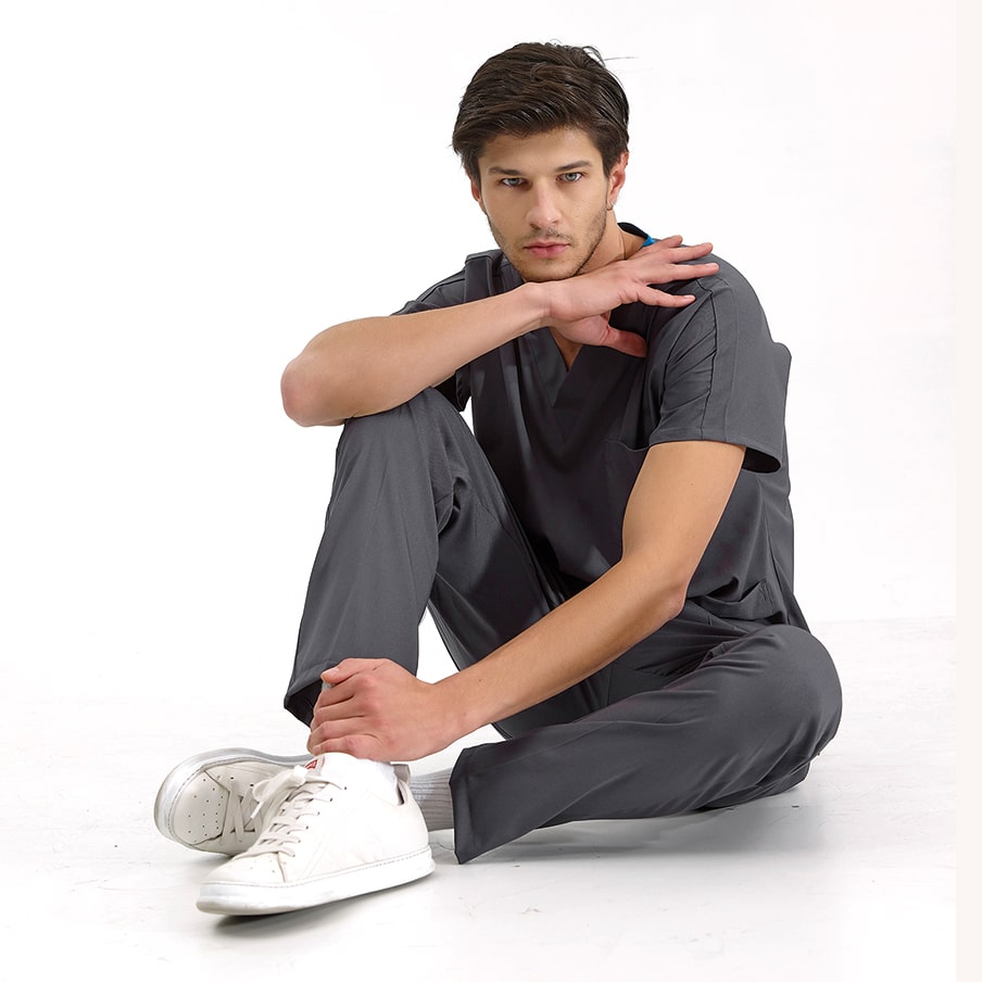 Füme Dr. Greys Doktor Hemşire Medikal Scrubs Takım Lüks Likralı Kumaş