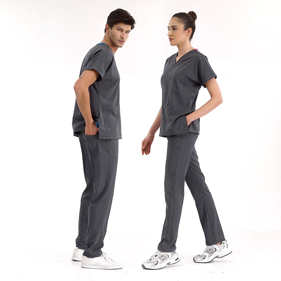 Füme Dr. Greys Doktor Hemşire Medikal Scrubs Takım Lüks Likralı Kumaş