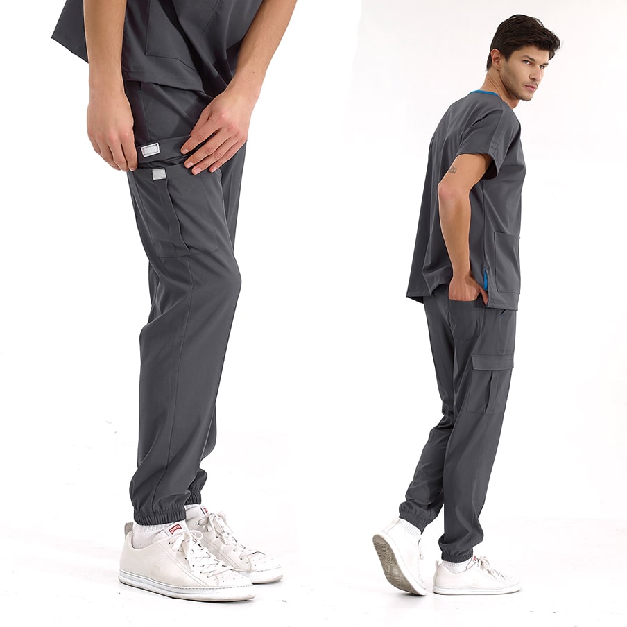 Füme Jogger Doktor Hemşire Medikal Scrubs Takım Lüks Likralı Kumaş