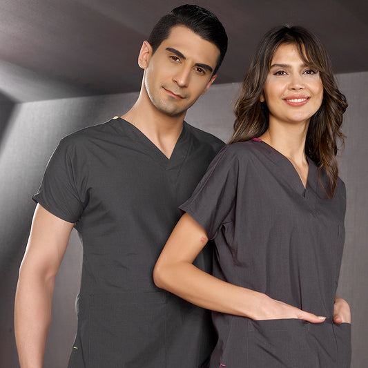 Füme Dr. Greys Doktor Hemşire Medikal Scrubs Takım Terikoton Kumaş