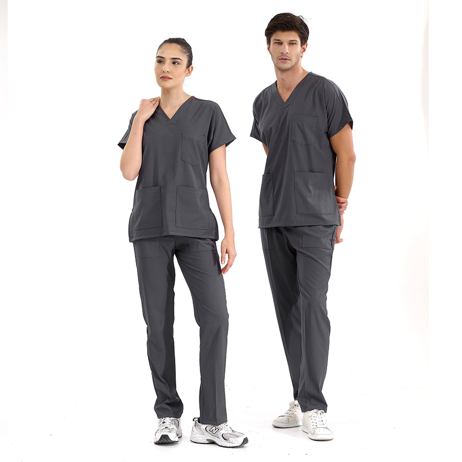 Füme Dr. Greys Doktor Hemşire Medikal Scrubs Takım Lüks Likralı Kumaş