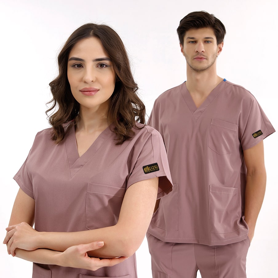 Gül Kurusu Dr. Greys Doktor Hemşire Medikal Scrubs Takım Lüks Likralı Kumaş