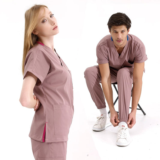 Gül Kurusu Jogger Doktor Hemşire Medikal Scrubs Takım Lüks Likralı Kumaş