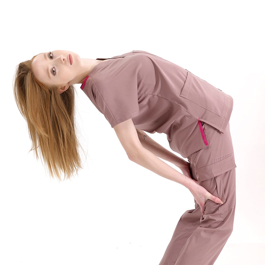 Gül Kurusu Jogger Doktor Hemşire Medikal Scrubs Takım Lüks Likralı Kumaş