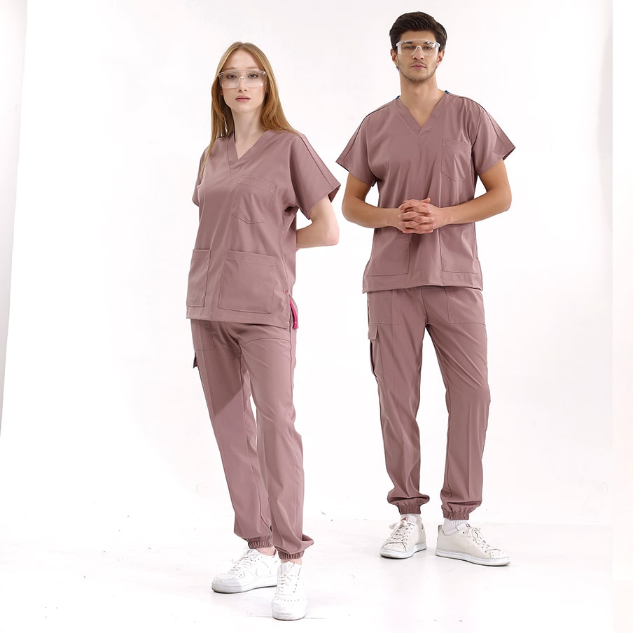 Gül Kurusu Jogger Doktor Hemşire Medikal Scrubs Takım Lüks Likralı Kumaş