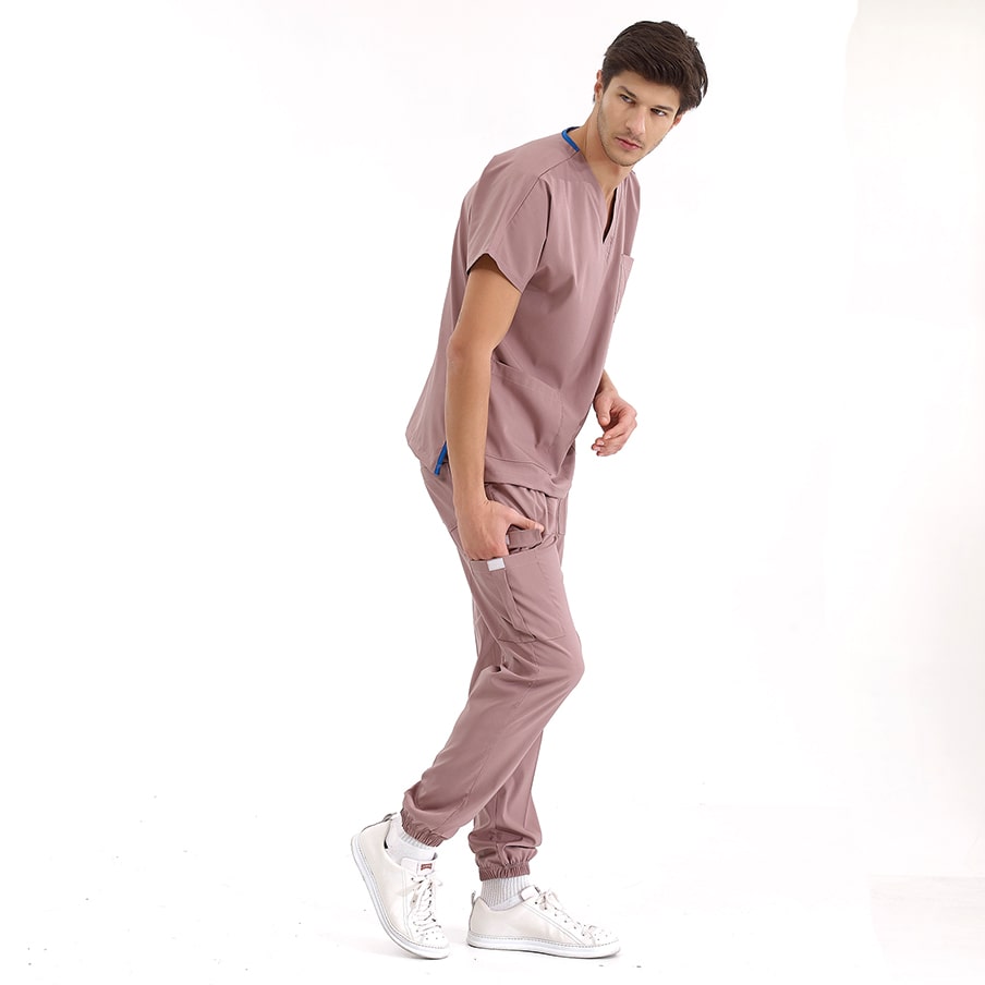 Gül Kurusu Jogger Doktor Hemşire Medikal Scrubs Takım Lüks Likralı Kumaş