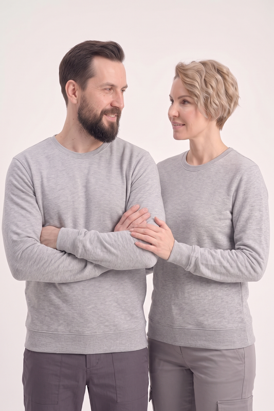 Gri Melanj Yuvarlak Yaka İş Sweatshirt 2 İplik
