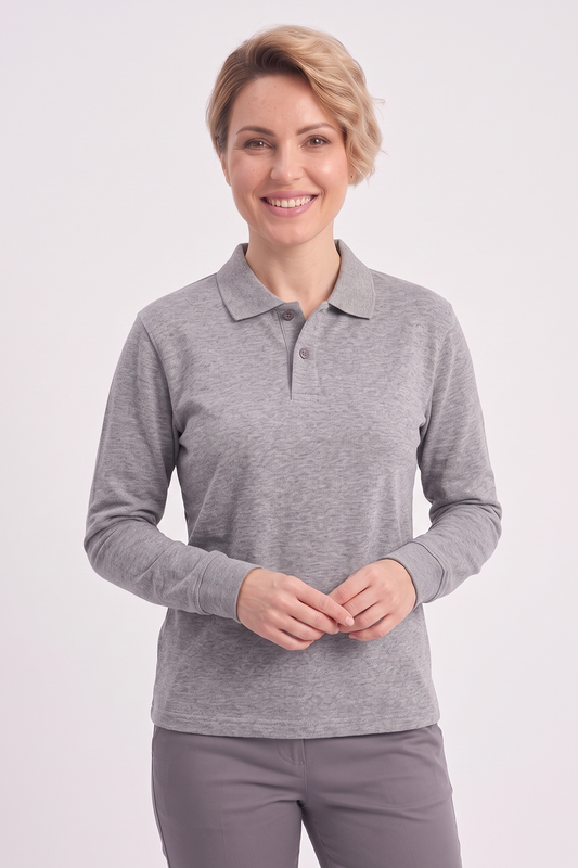 Gri Melanj Polo Yaka İş Sweatshirt 2 İplik