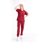 Bordo Jogger Doktor Hemşire Medikal Scrubs Takım Lüks Likralı Kumaş