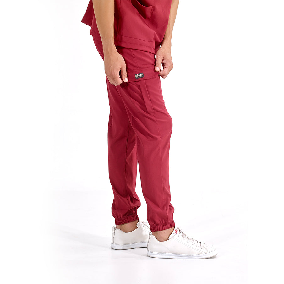 Bordo Jogger Doktor Hemşire Medikal Scrubs Takım Lüks Likralı Kumaş