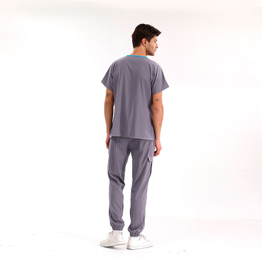 Kurşuni Gri Jogger Doktor Hemşire Medikal Scrubs Takım Lüks Likralı Kumaş