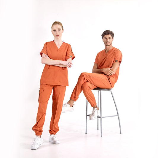 Kiremit Jogger Doktor Hemşire Medikal Scrubs Takım Lüks Likralı Kumaş