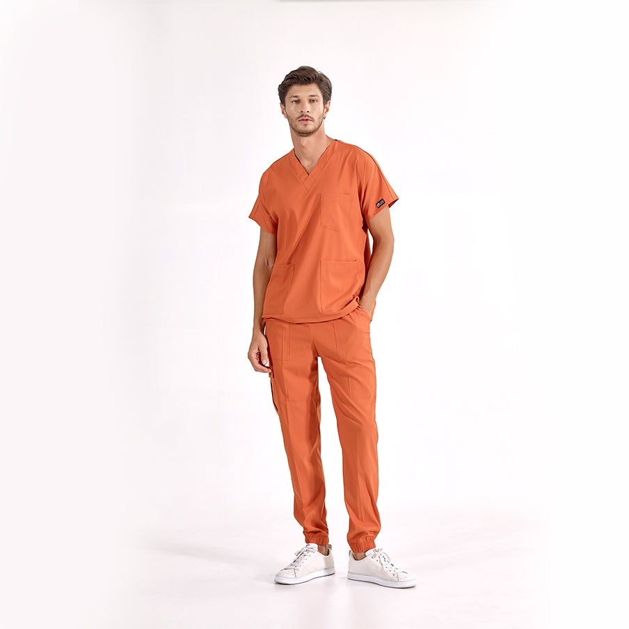 Kiremit Jogger Doktor Hemşire Medikal Scrubs Takım Lüks Likralı Kumaş
