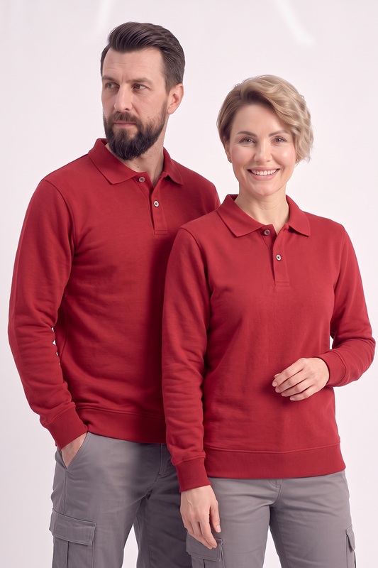 Kırmızı Polo Yaka İş Sweatshirt 3 İplik Şardonlu