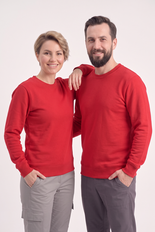 Kırmızı Yuvarlak Yaka İş Sweatshirt 2 İplik