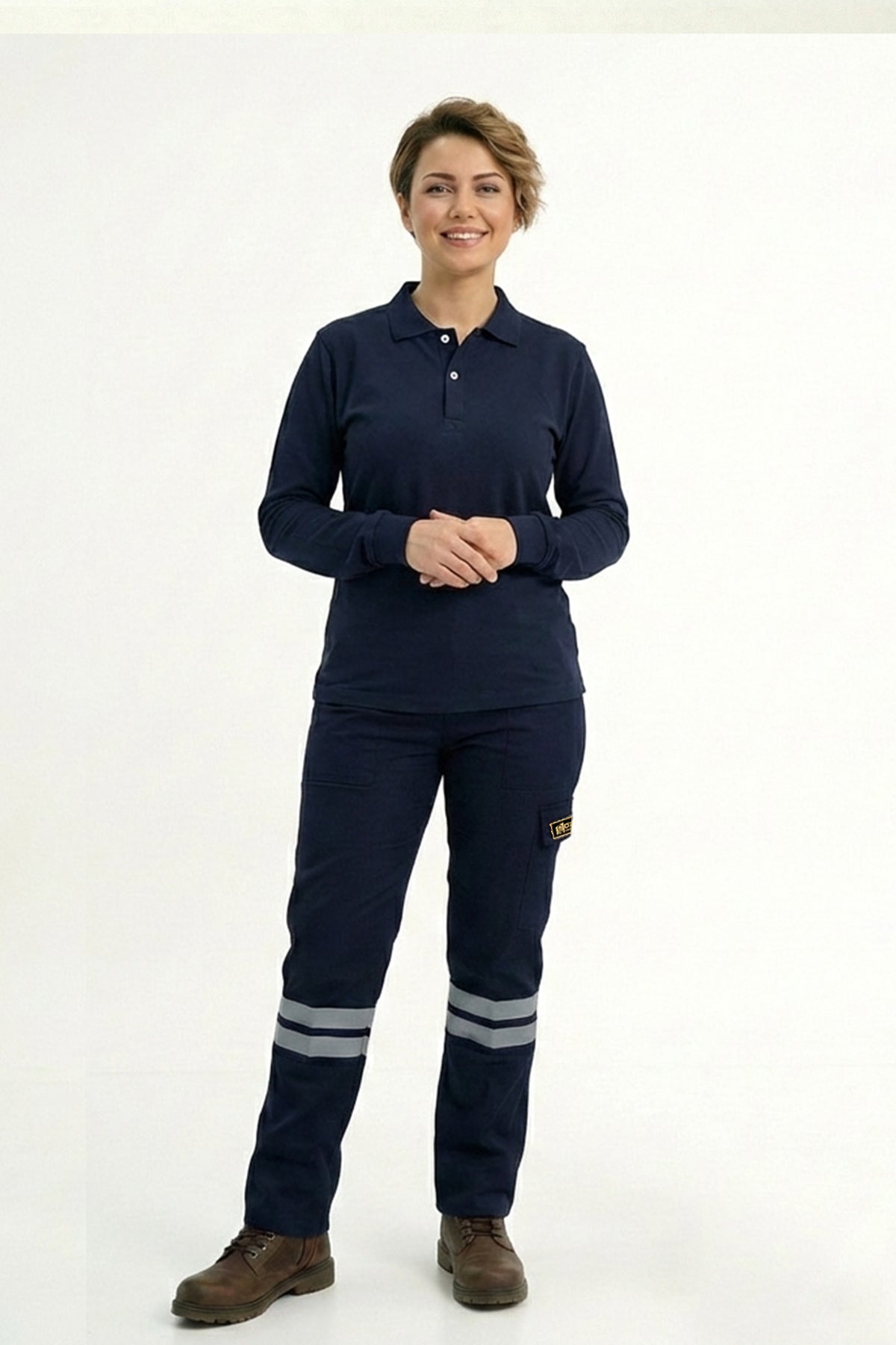 Lacivert Polo Yaka Uzun Kol İş Sweatshirtü Penye Lacoste Kumaş
