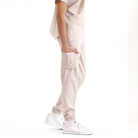 Krem Jogger Doktor Hemşire Medikal Scrubs Takım Lüks Likralı Kumaş