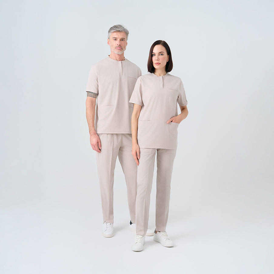 Krem Cool Doktor Hemşire Medikal Scrubs Takım Best Likralı Kumaş