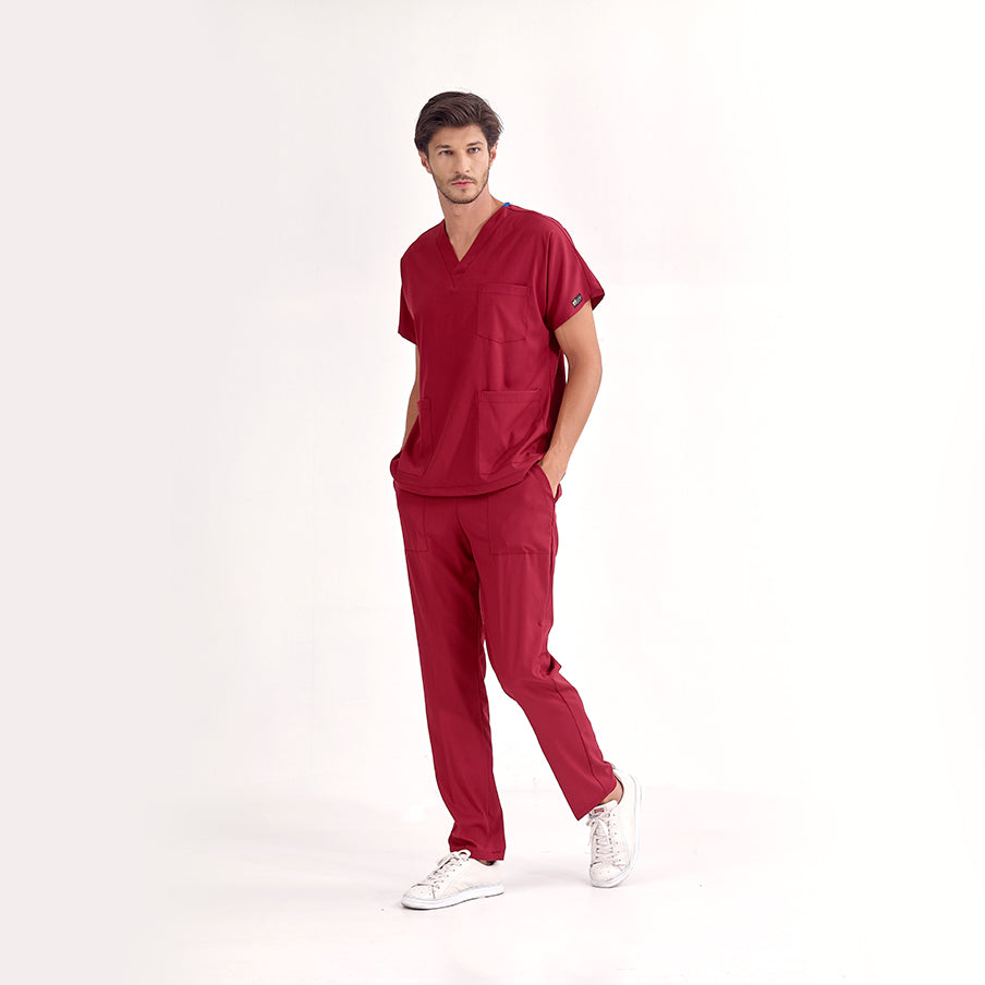 Bordo Dr. Greys Doktor Hemşire Medikal Scrubs Takım Lüks Likralı Kumaş