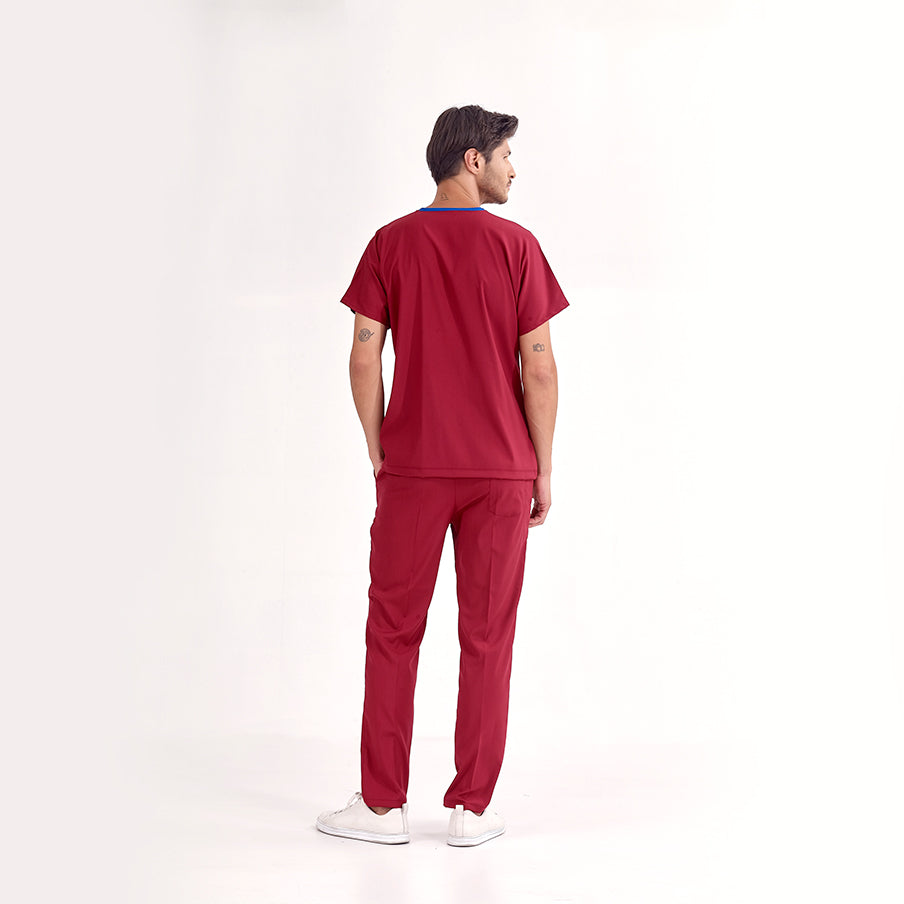 Bordo Dr. Greys Doktor Hemşire Medikal Scrubs Takım Lüks Likralı Kumaş