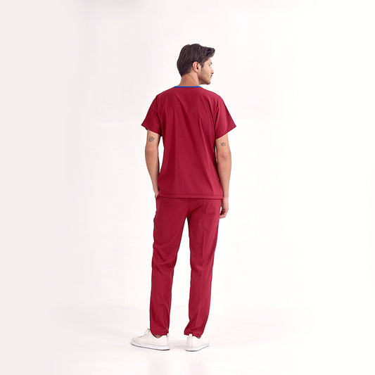 Bordo Dr. Greys Doktor Hemşire Medikal Scrubs Takım Lüks Likralı Kumaş