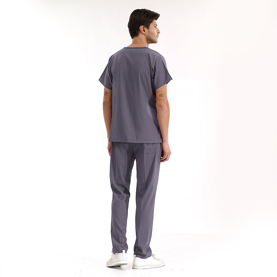Kurşuni Gri Dr. Greys Doktor Hemşire Medikal Scrubs Takım Lüks Likralı Kumaş