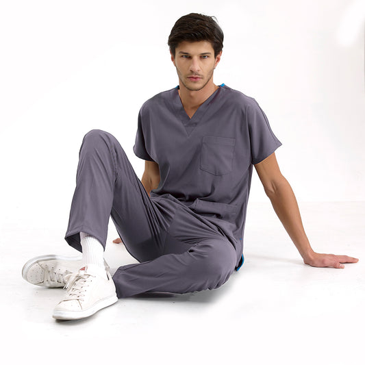 Kurşuni Gri Dr. Greys Doktor Hemşire Medikal Scrubs Takım Lüks Likralı Kumaş