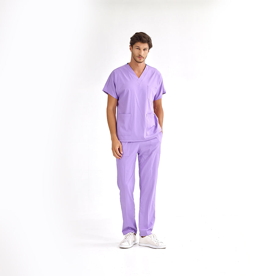 Lila Dr. Greys Doktor Hemşire Medikal Scrubs Takım Lüks Likralı Kumaş