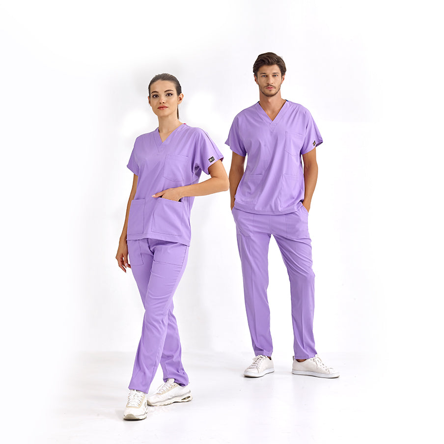 Lila Dr. Greys Doktor Hemşire Medikal Scrubs Takım Lüks Likralı Kumaş