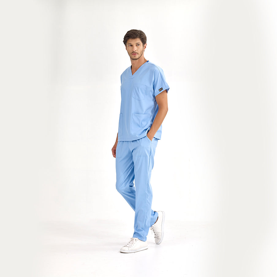 Açık Mavi Dr. Greys Doktor Hemşire Medikal Scrubs Takım Lüks Likralı Kumaş