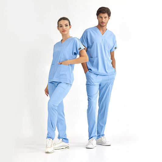 Açık Mavi Dr. Greys Doktor Hemşire Medikal Scrubs Takım Lüks Likralı Kumaş