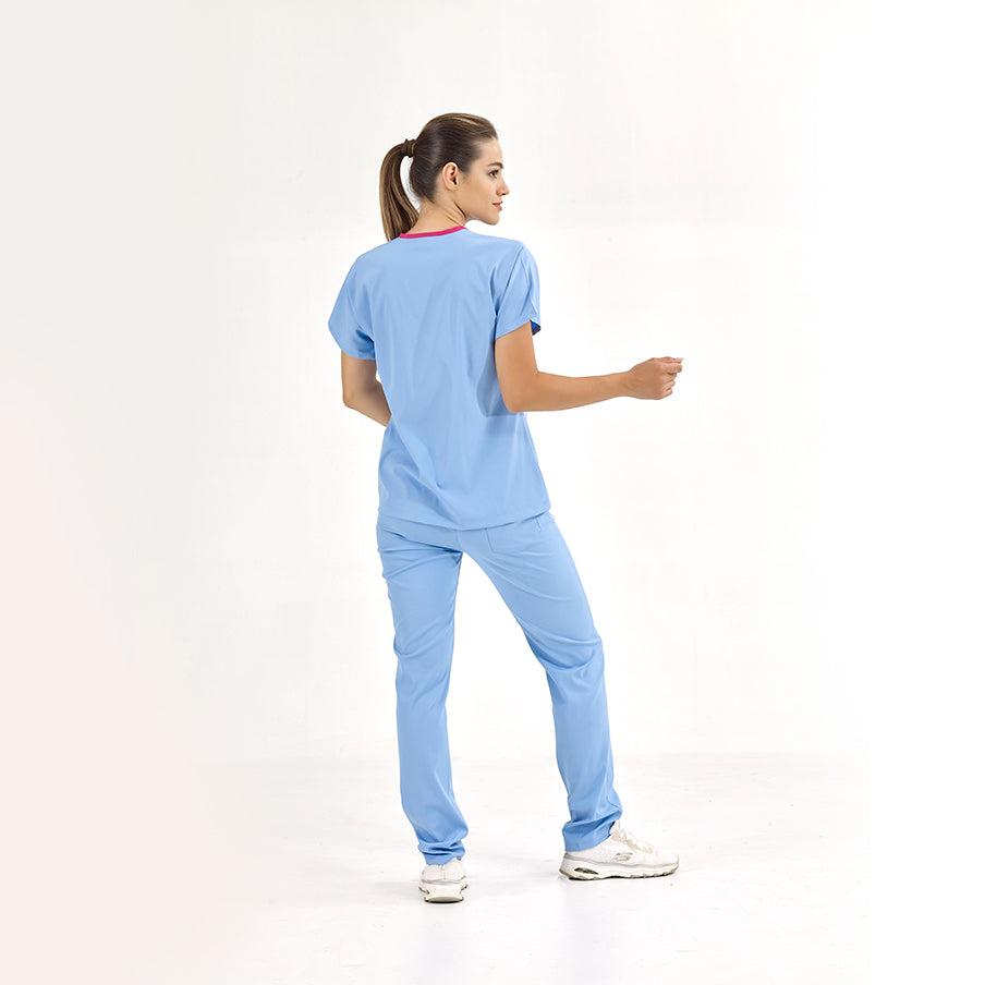 Açık Mavi Dr. Greys Doktor Hemşire Medikal Scrubs Takım Lüks Likralı Kumaş